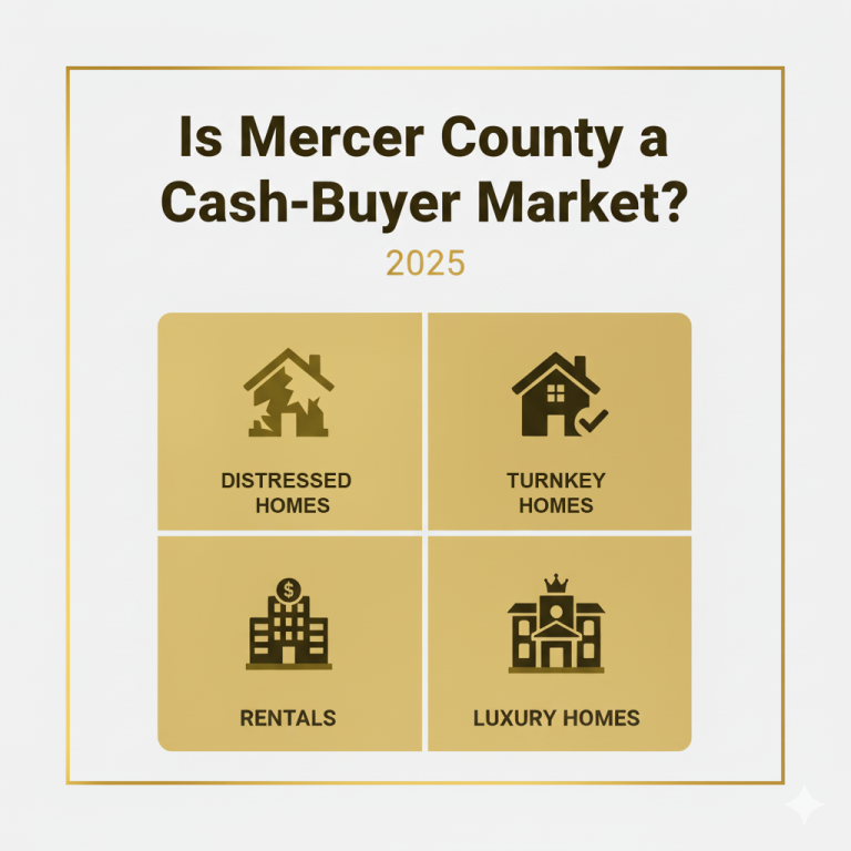 Highlight box summarizing whether Mercer County is a cash buyer market 2025.