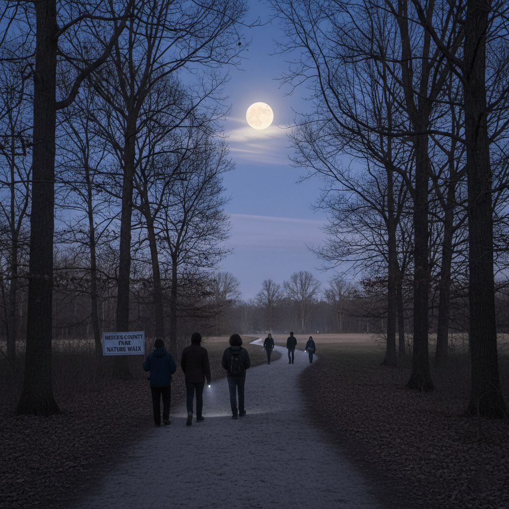 Moonlight trail walk at Mercer County Park