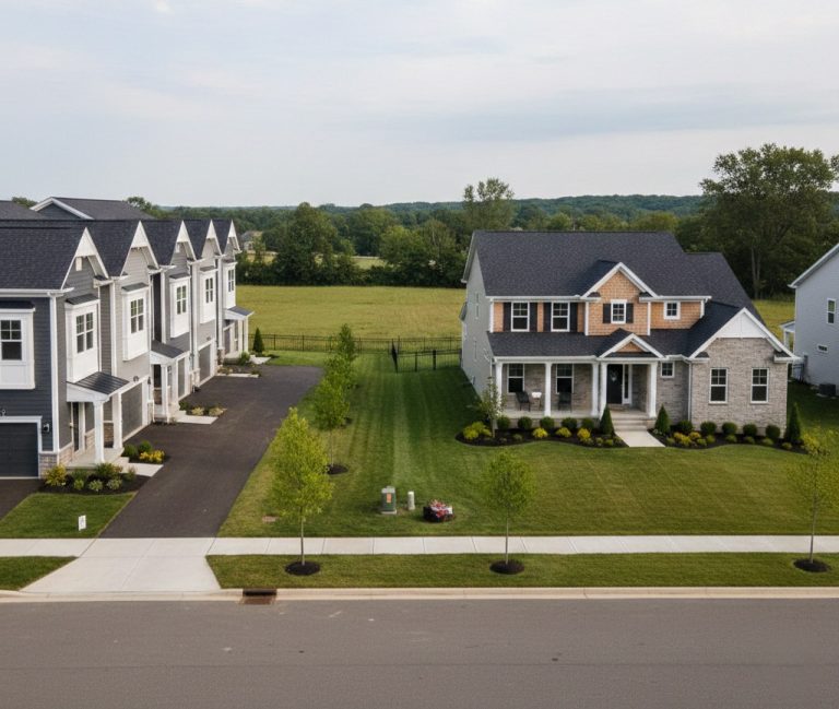 New construction homes and townhomes in Robbinsville, NJ showcasing modern residential communities available in 2026