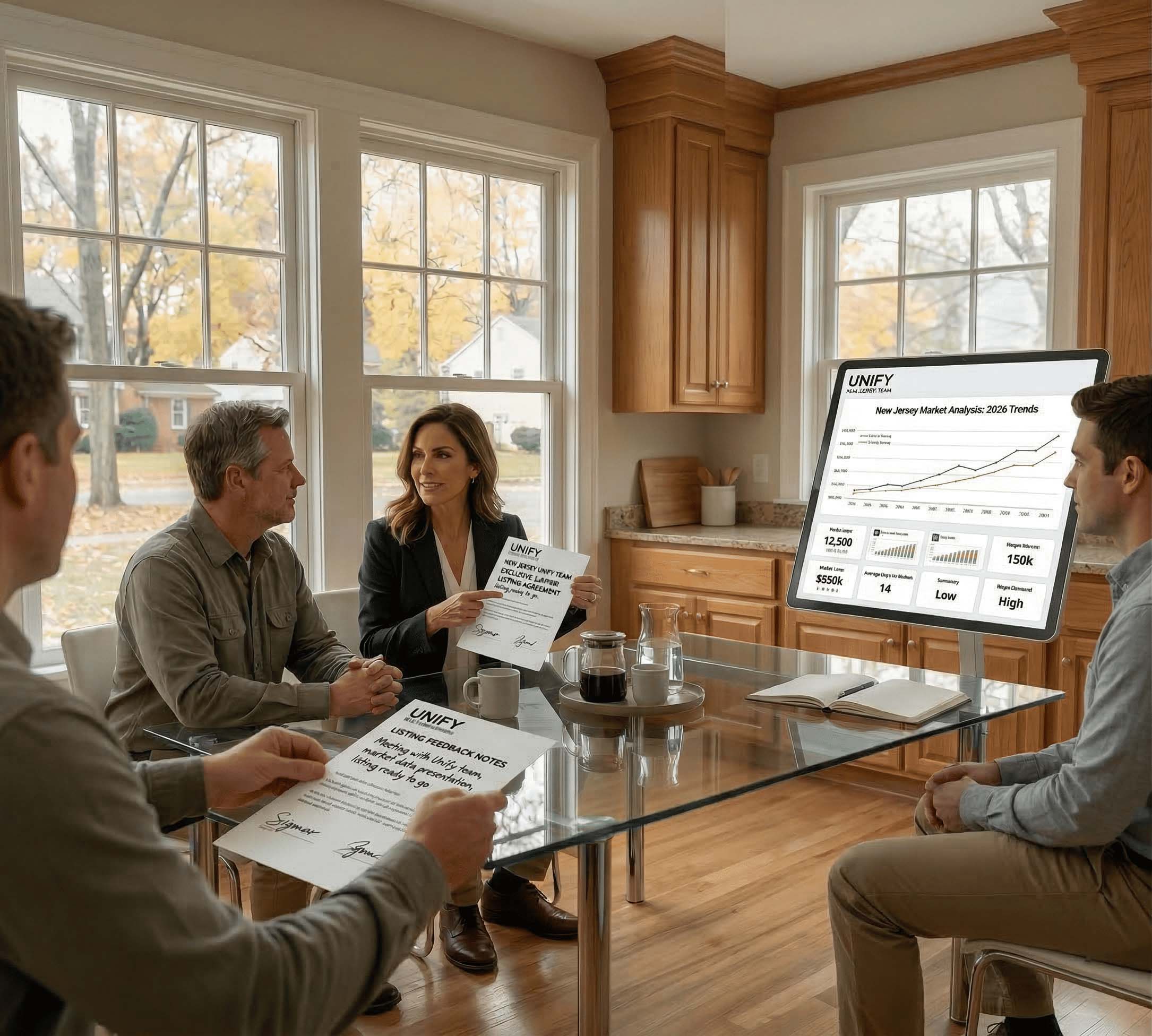 Seller reviewing buyer feedback with agent in New Jersey