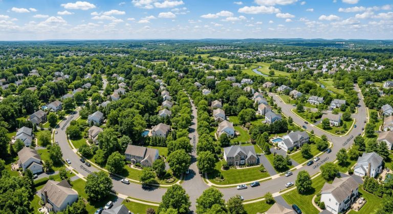 Aerial view of residential homes and neighborhoods in Monmouth County New Jersey