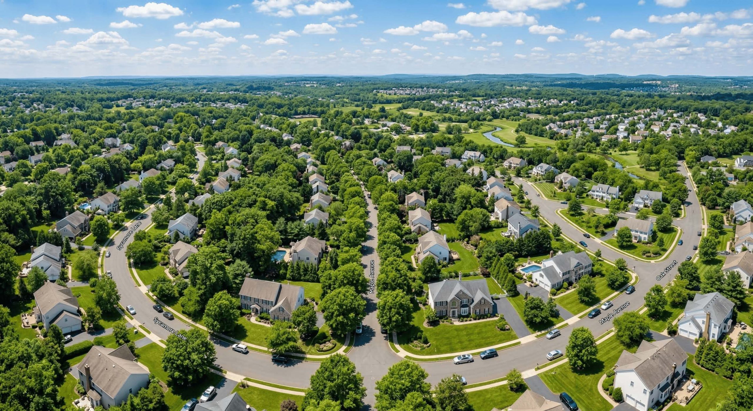 Aerial view of residential homes and neighborhoods in Monmouth County New Jersey