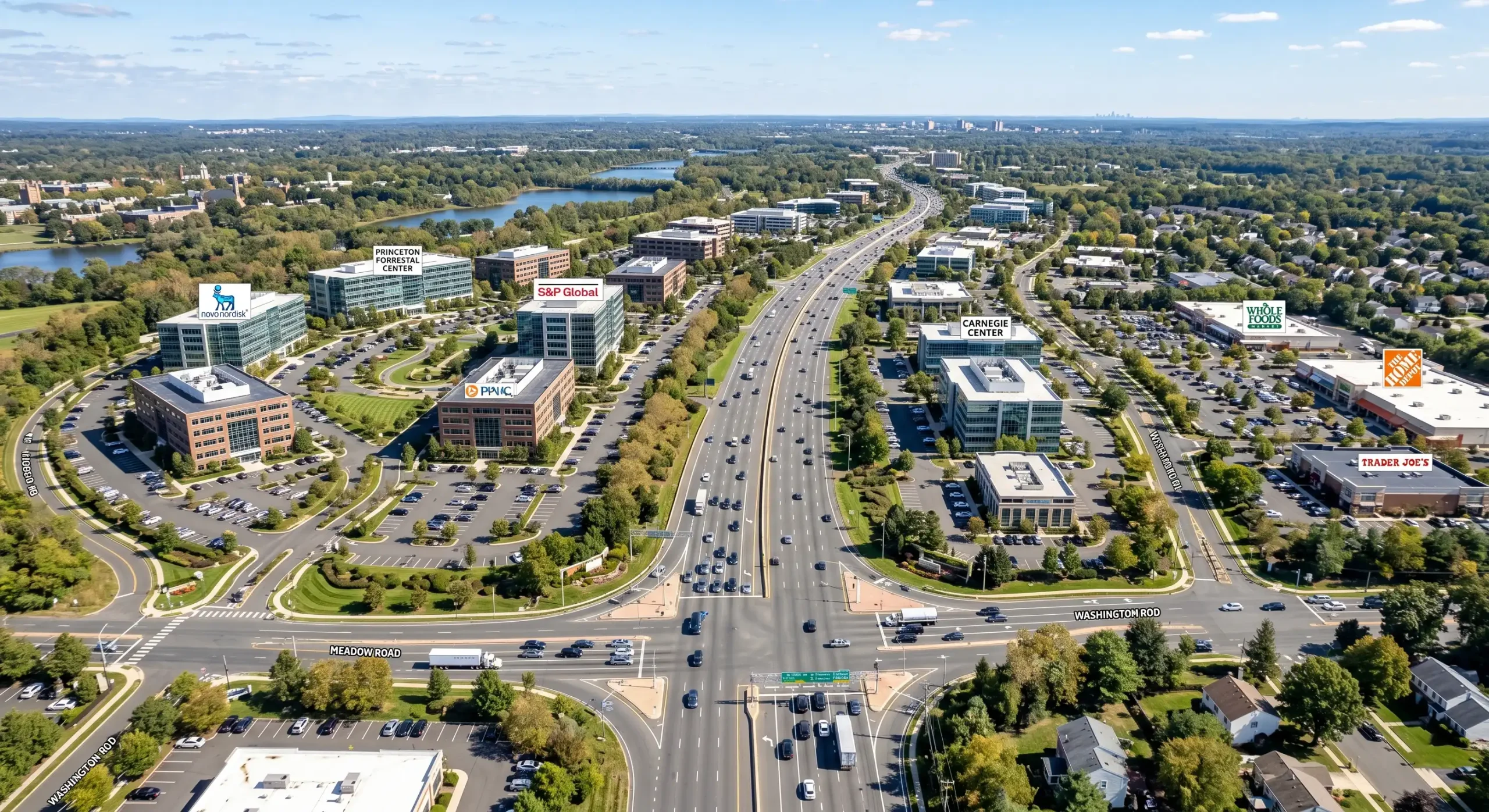 Corporate offices and business parks along Route 1 corridor in Central New Jersey