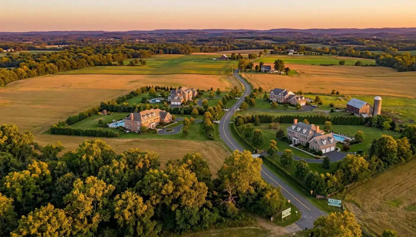 Scenic farmland and luxury homes in Hopewell Township NJ
