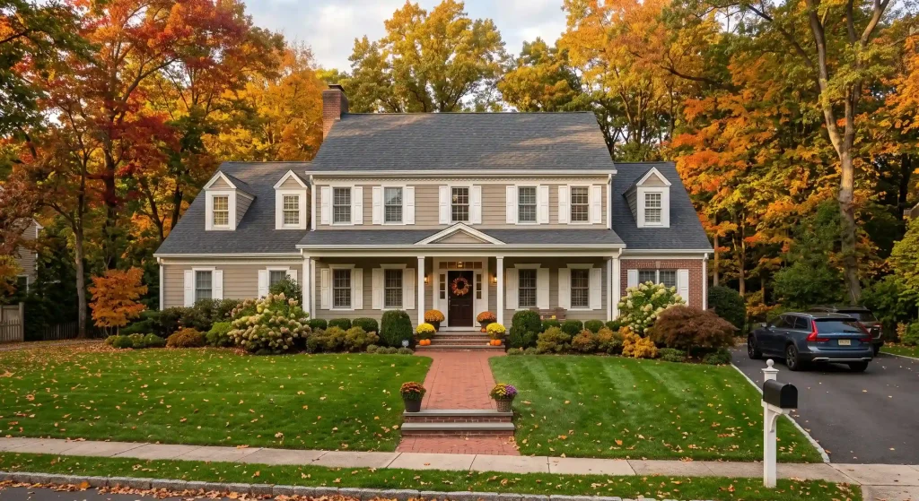 Robbinsville NJ home with attractive autumn curb appeal